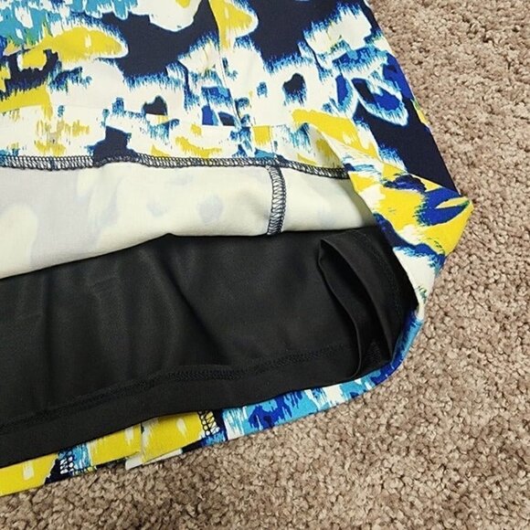 Lysse Charity Pencil Skirt Navy Yellow Abstract Floral Elastic Waist Medium - Picture 4 of 6